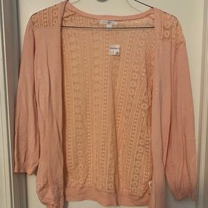 NWT XL Roz and Ali Pink Lace Cardigan